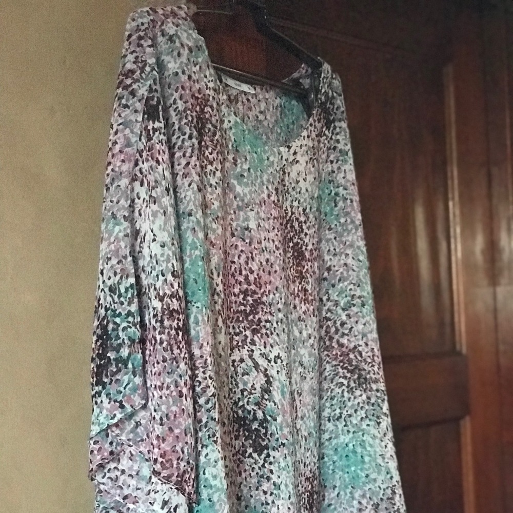 Sioni Multicolor Dot-Print Blouse in Purple and Teal